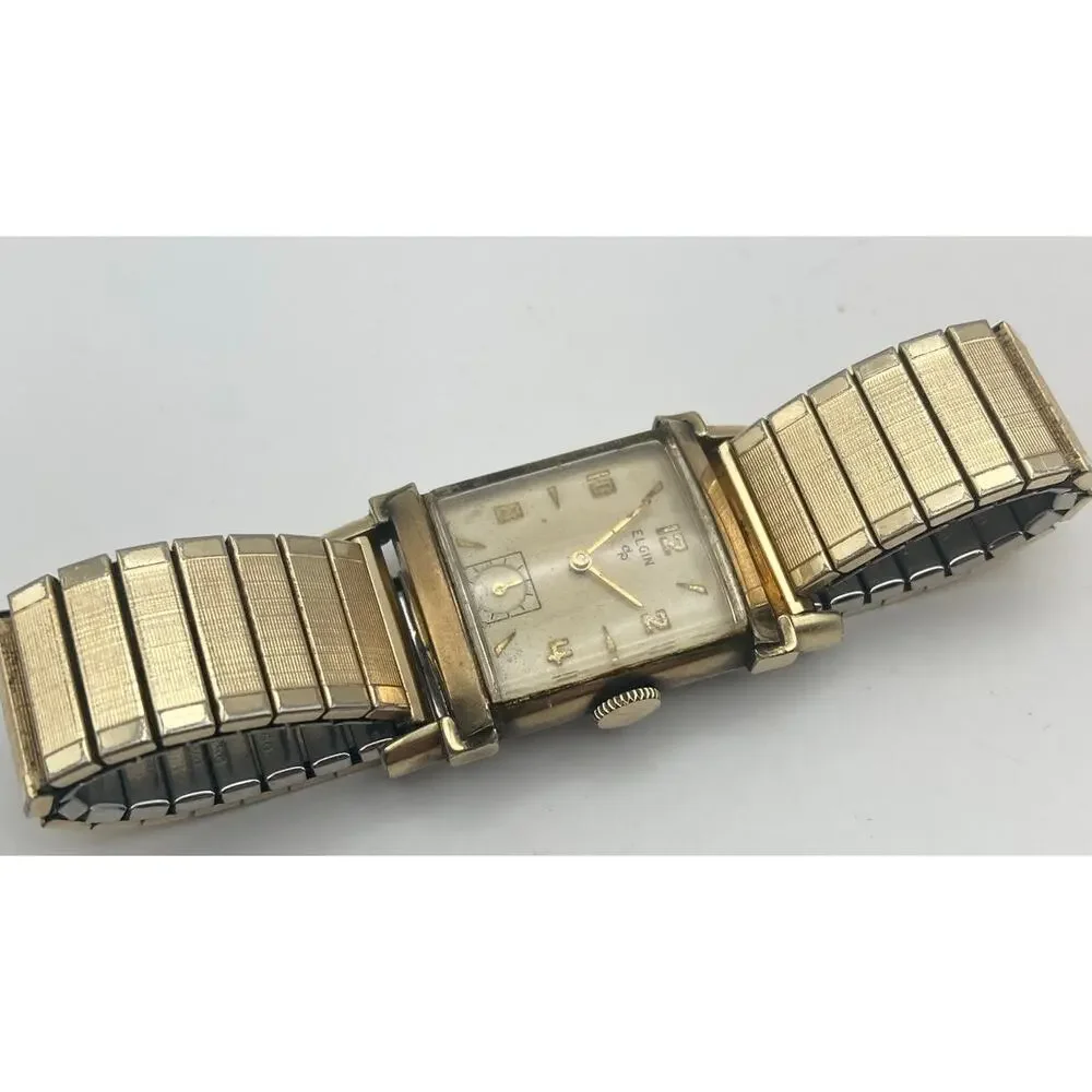 VTG 1950's Elgin Mechanical 10k RPG Bezel 17j Watch 22mm Expandable Works *Read*